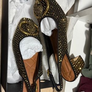 Kurt Geiger Black and Gold Studded Slingback Heels